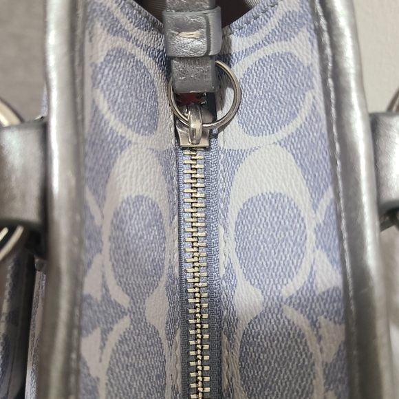 Coach Signature Peyton Heritage Canvas Leather Tote Bag (Light Denim & Silver) - Picture 7 of 16